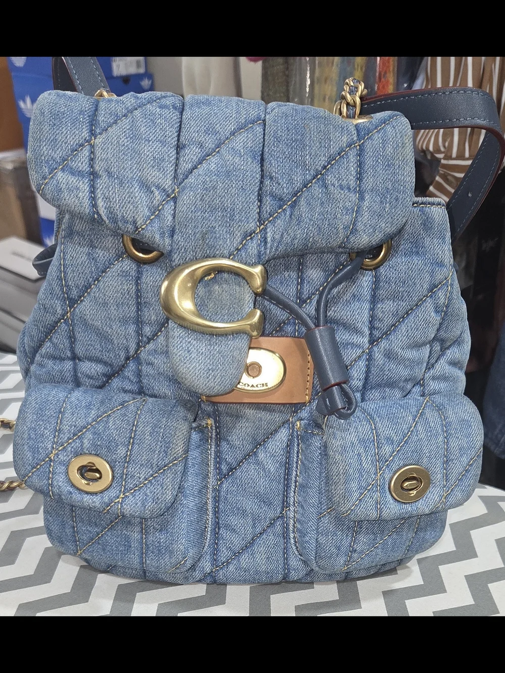 Coach  Tabby Quilted Denim Drawstring Backpack - Blue